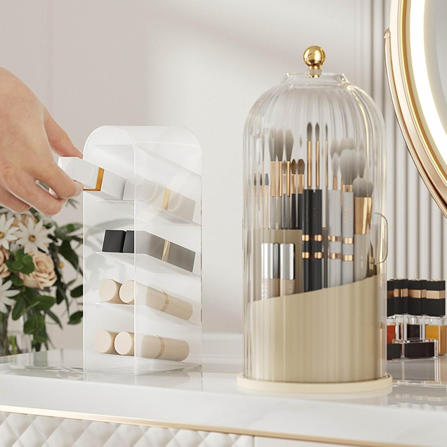 Organisateur Maquillage — porte-pinceaux-de-Beige Transparent - La trousse Beauté