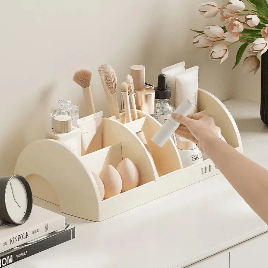 organisateur maquillage beige multicompartiment