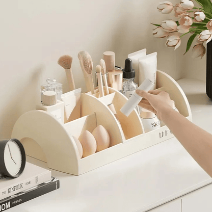 organisateur maquillage beige multicompartiment