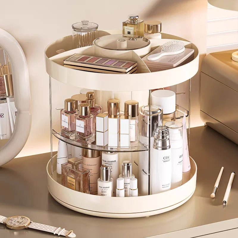 Organisateur maquillage pivotant en plastique beige étagère ajustable