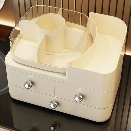organisateur maquillage beige plastique avec plateau roattif