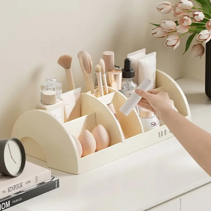 organisateur maquillage beige multicompartiment