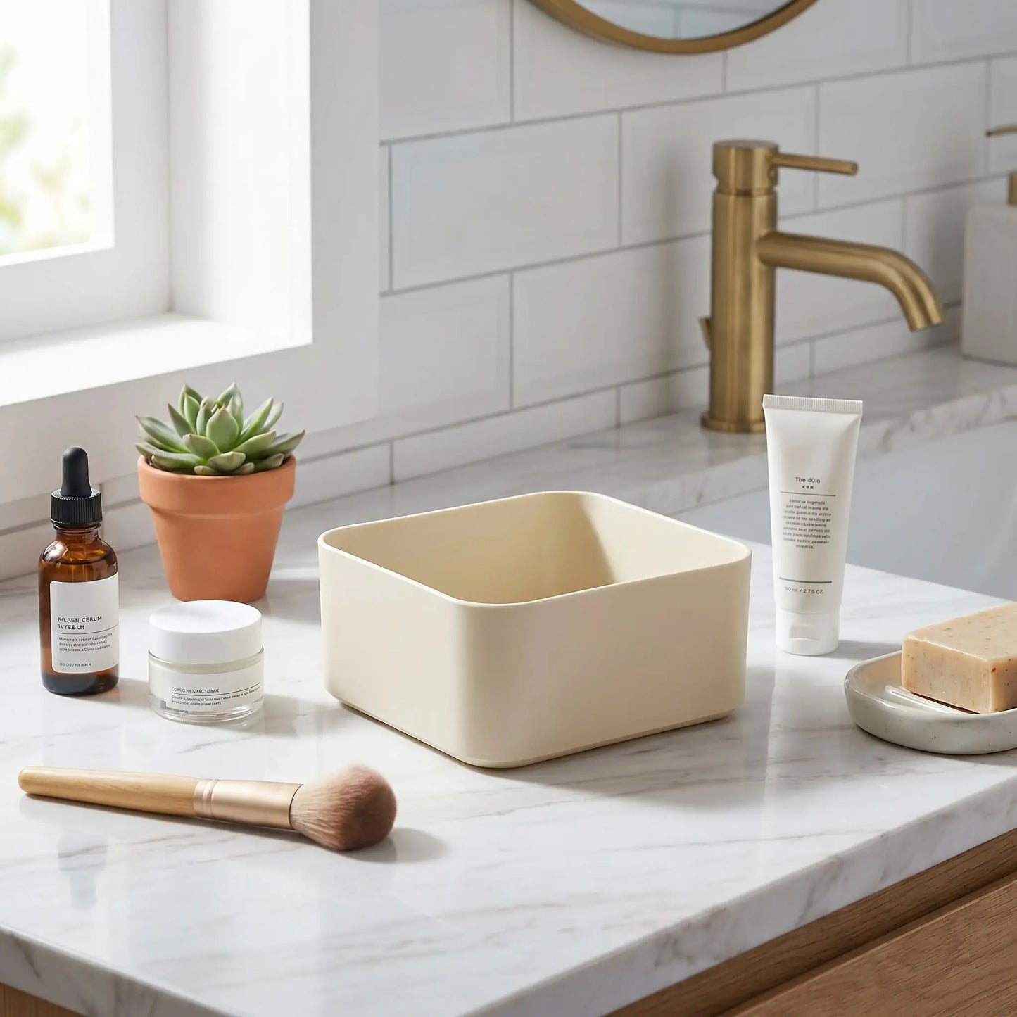 organisateur tiroir salle de bain beige