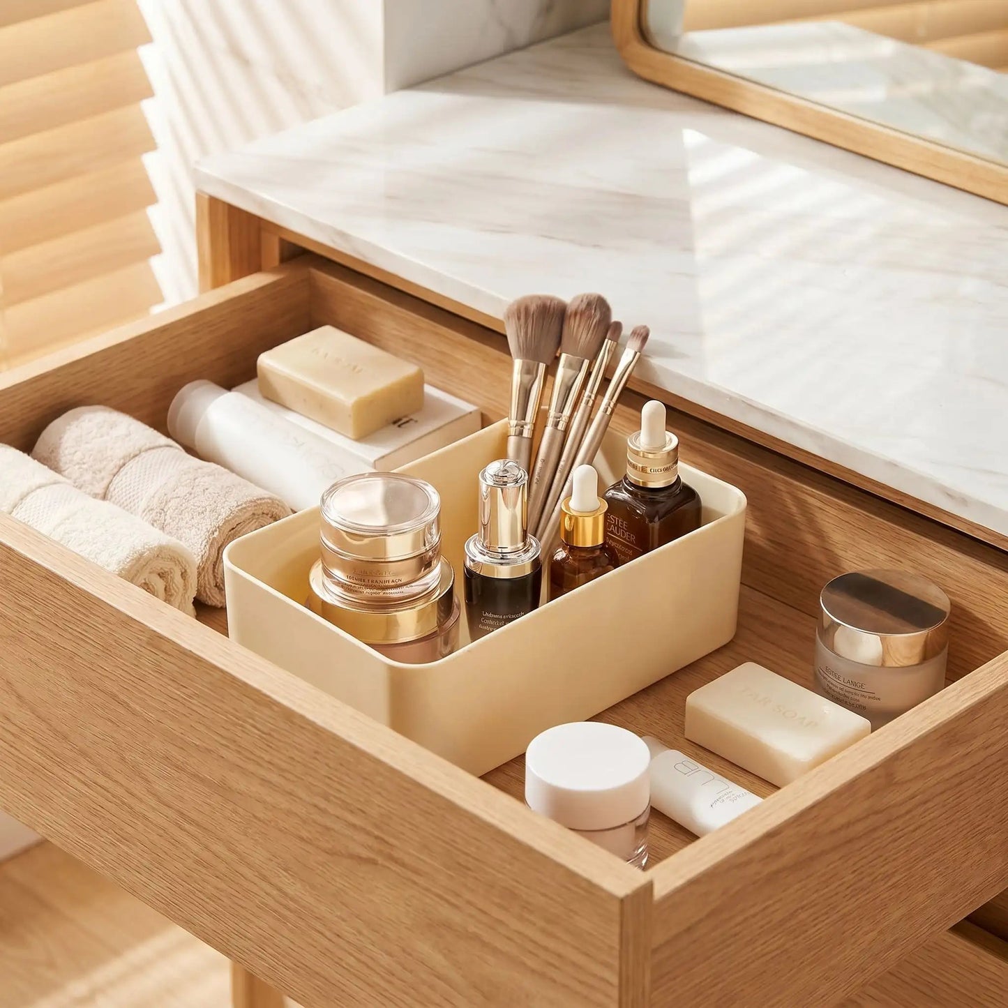organisateur iroirsalle de bain beige