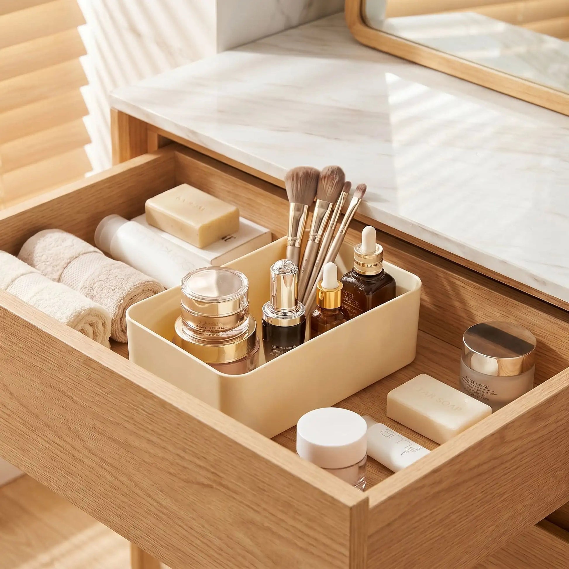 organisateur iroirsalle de bain beige