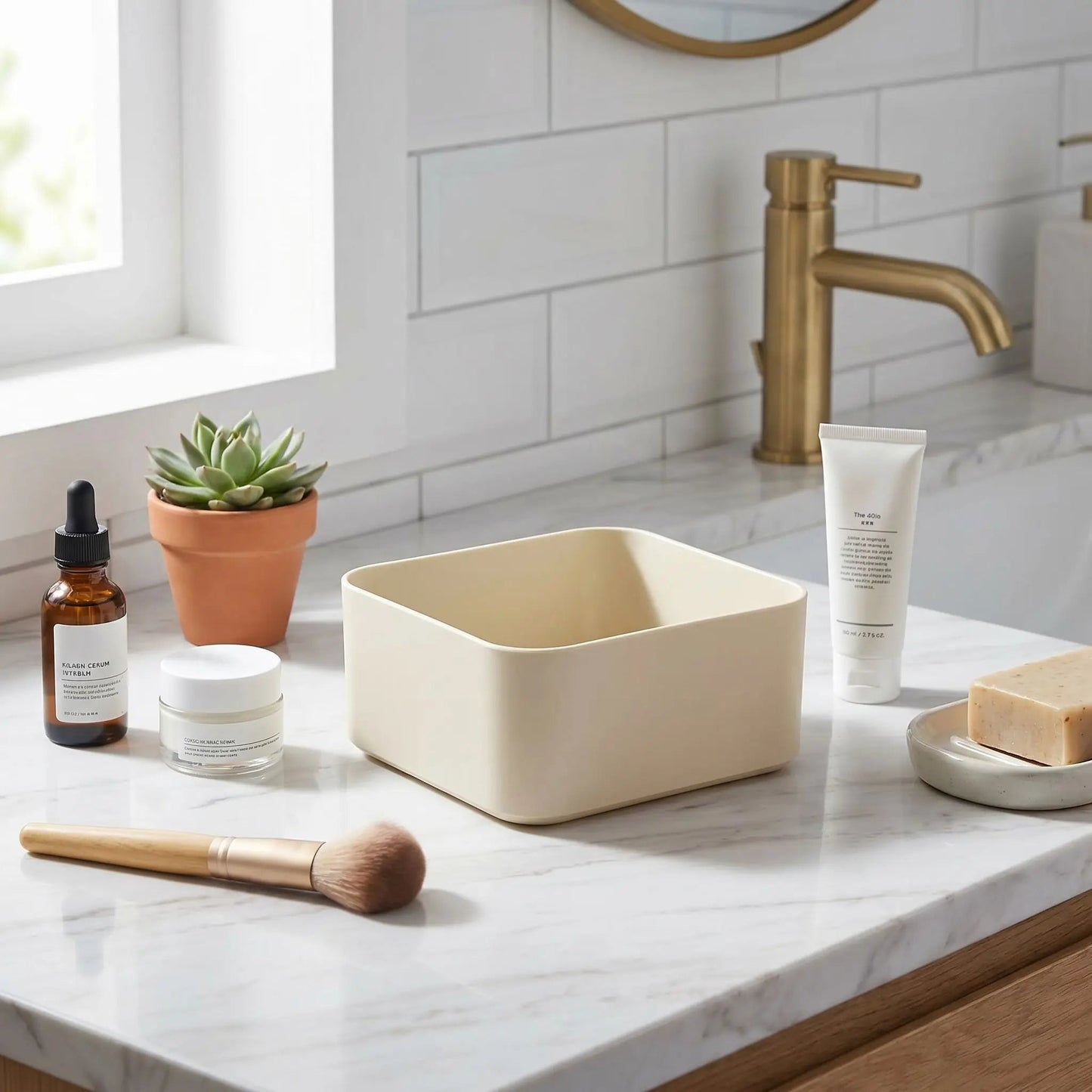 organisateur tiroir salle de bain beige