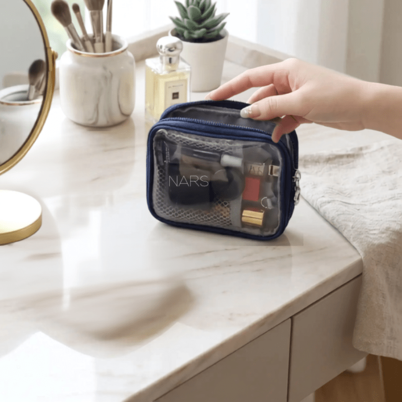 petite trousse bleu transparente impermable