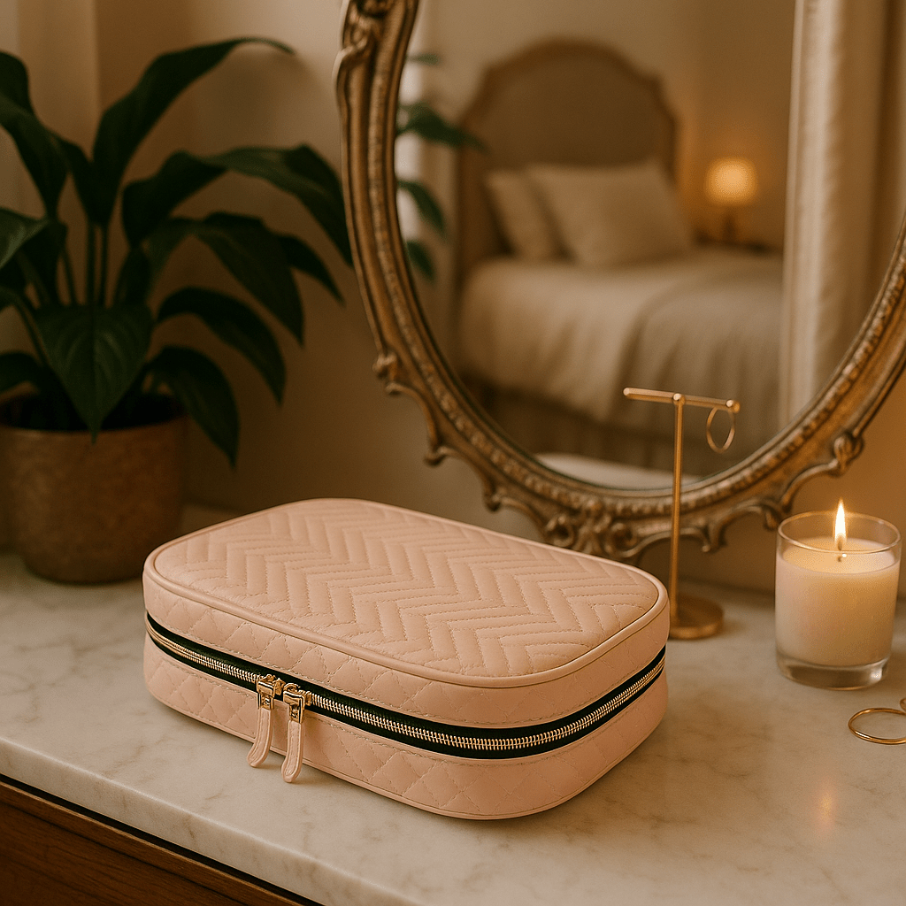 Pochette à bijoux rose pour voyager