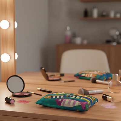 pochette à maquillage sur bureau