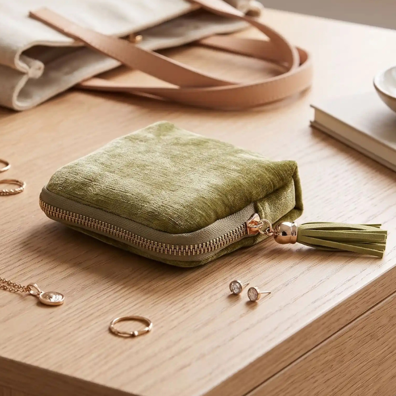 pochette bijoux verte velours