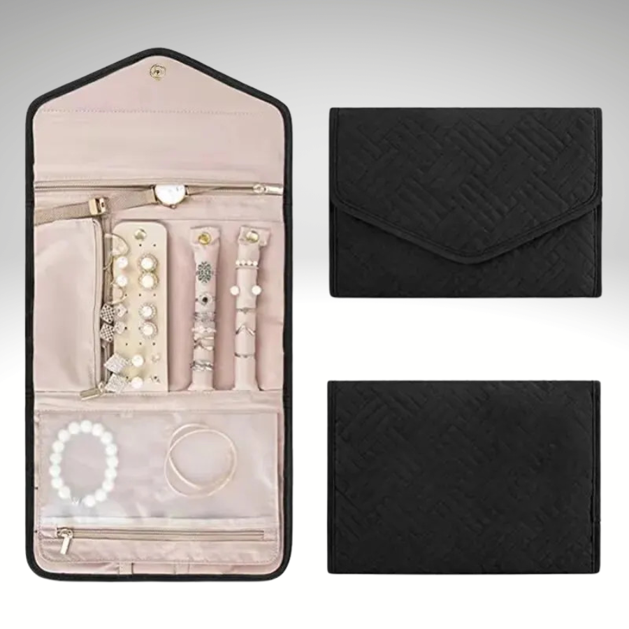 pochette bijoux voyage noir avec rangement