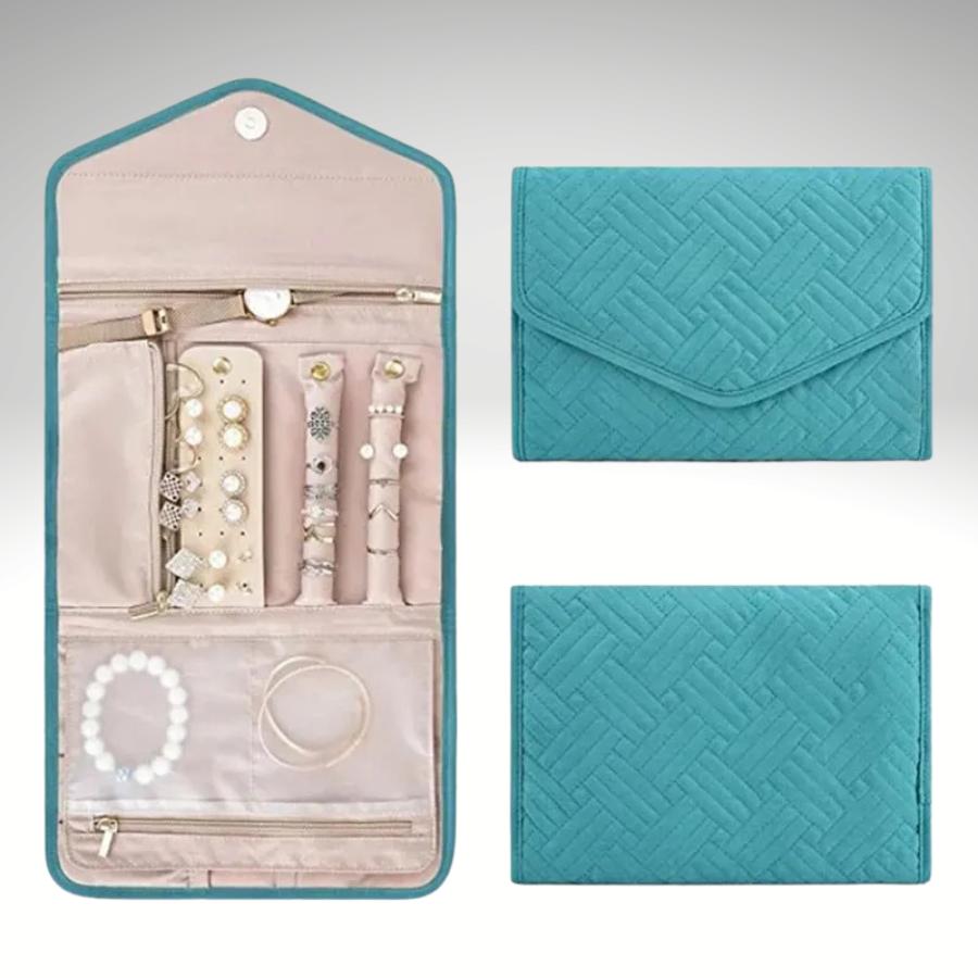 pochette bijoux voyage bleu avec rangement intérieur