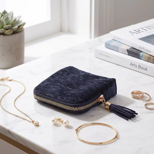 pochette bijoux bleu marine velours