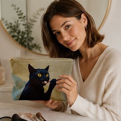 pochette cosmétique femme tiens dans sa main