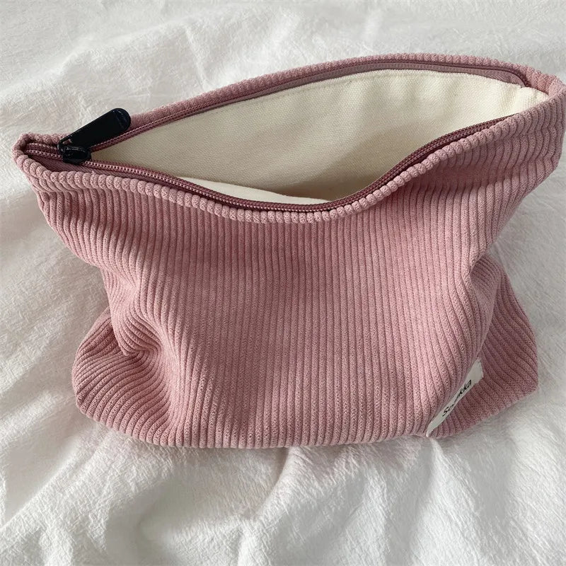 Pochette de maquillage rose Velours côtelé 
