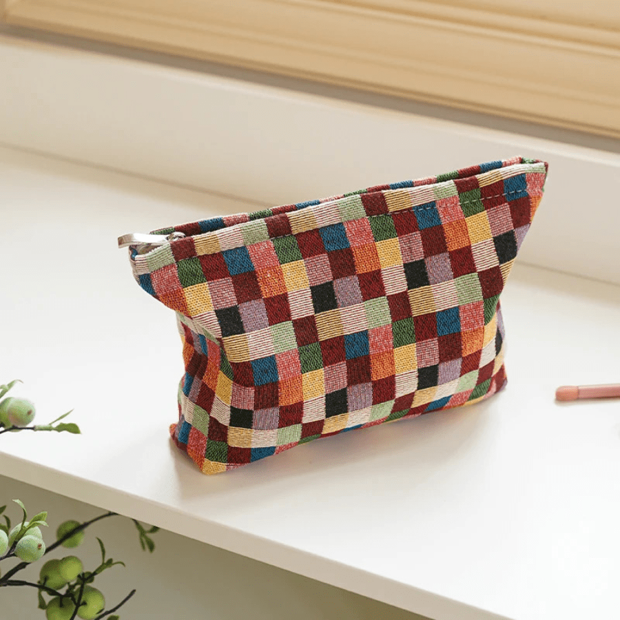 pochette maquillage grande carreaux colorés