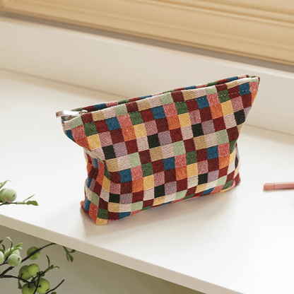 pochette maquillage grande carreaux colorés