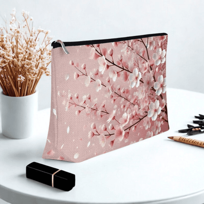 pochette maquillage rose avec motif de fleur doux