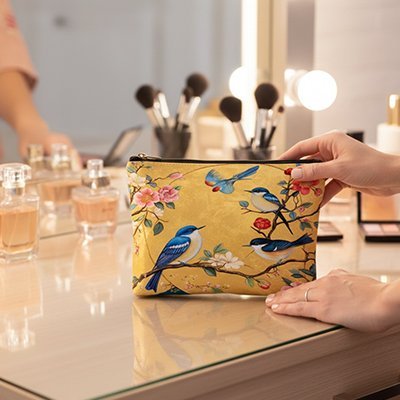 Pochette maquillage motif oiseaux