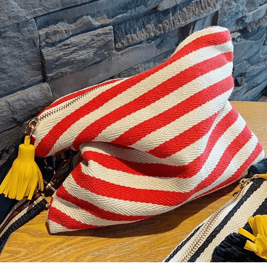 pochette maquillage rouge en coton rayé