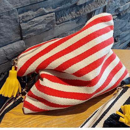 pochette maquillage rouge en coton rayé