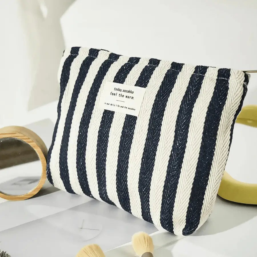pochette maquillage rayure noir coton