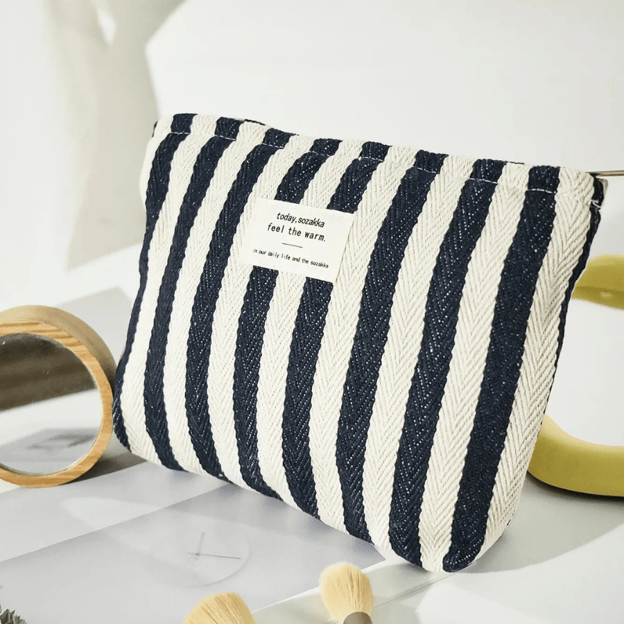 pochette maquillage rayure noir coton