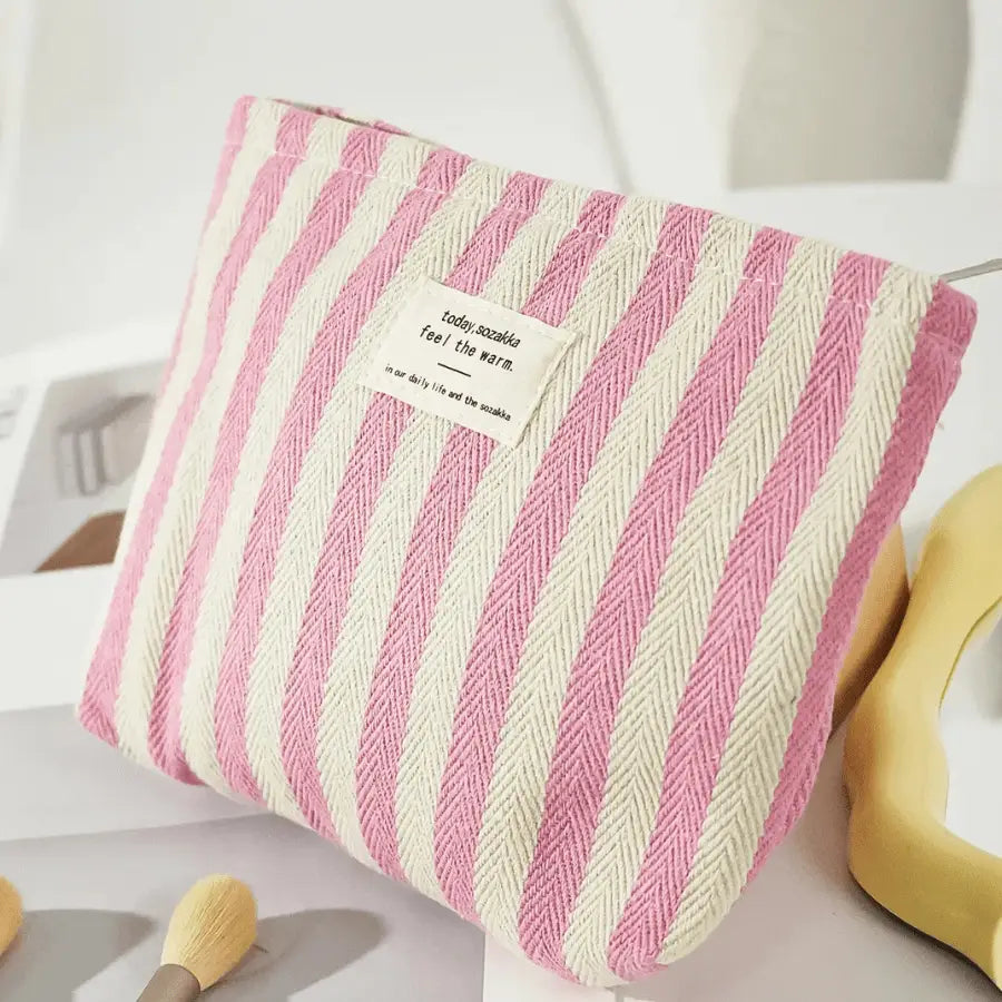 pochette maquillage rose rayure verticale