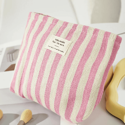 pochette maquillage rose rayure verticale