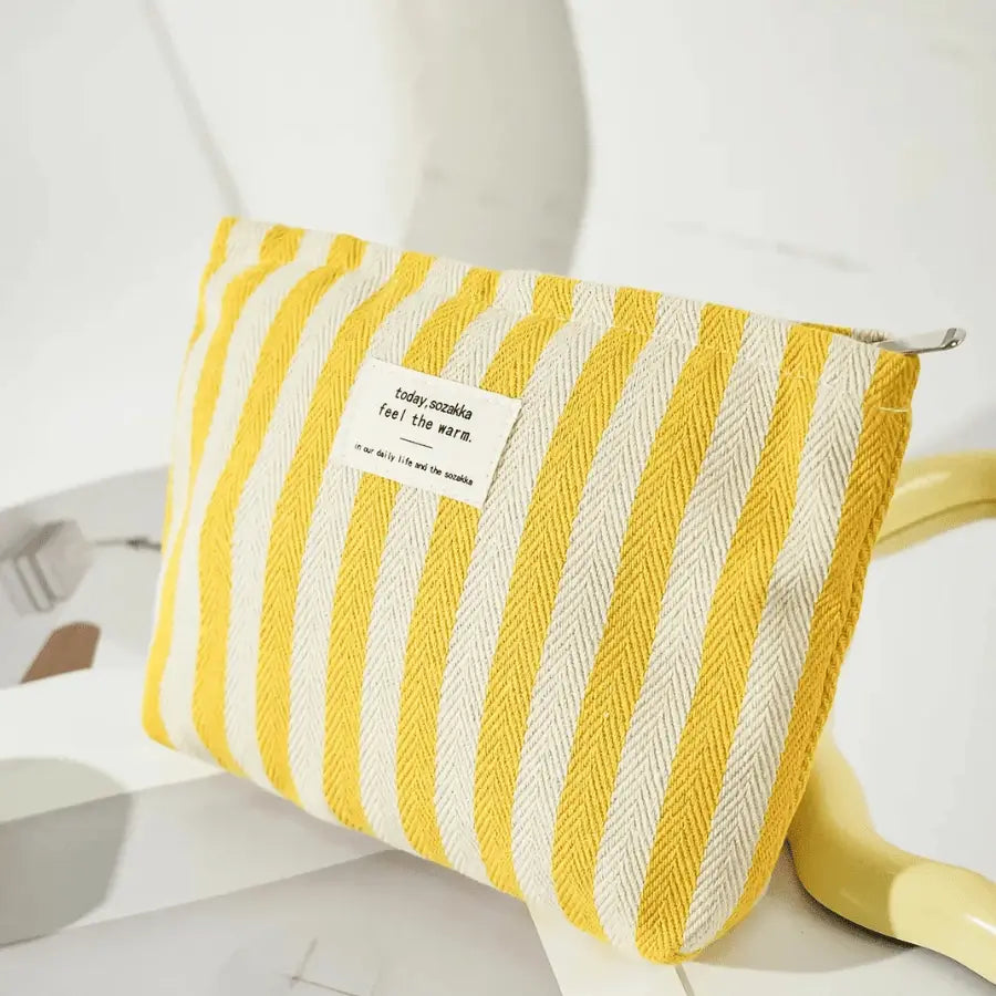 pochette maquillage jaune rayure verticale