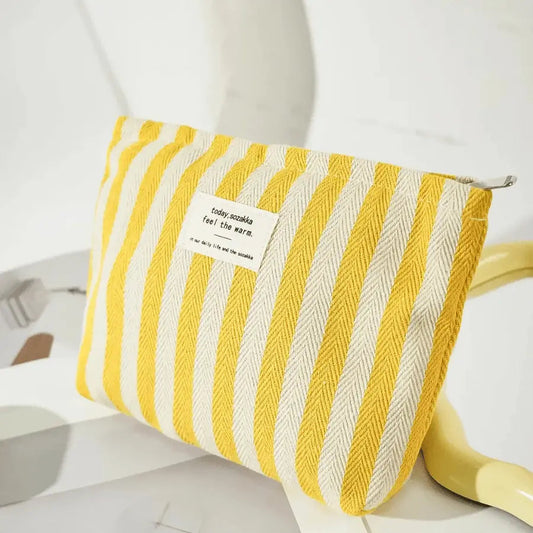 pochette maquillage jaune rayure verticale
