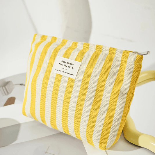 pochette maquillage jaune rayure verticale