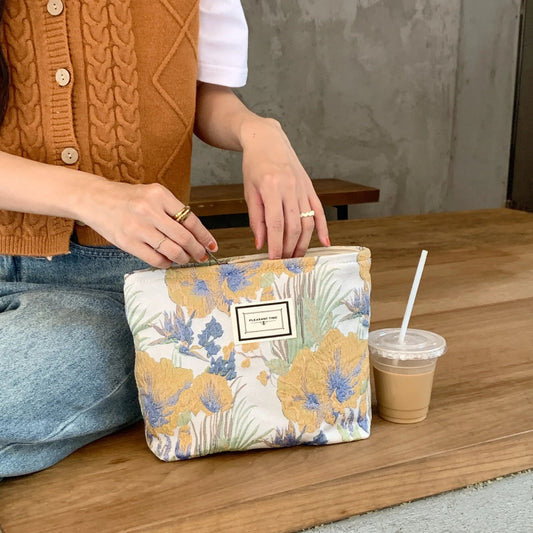 pochette à Maquillage  Vintage fleuri rose bleu La trousse Beauté