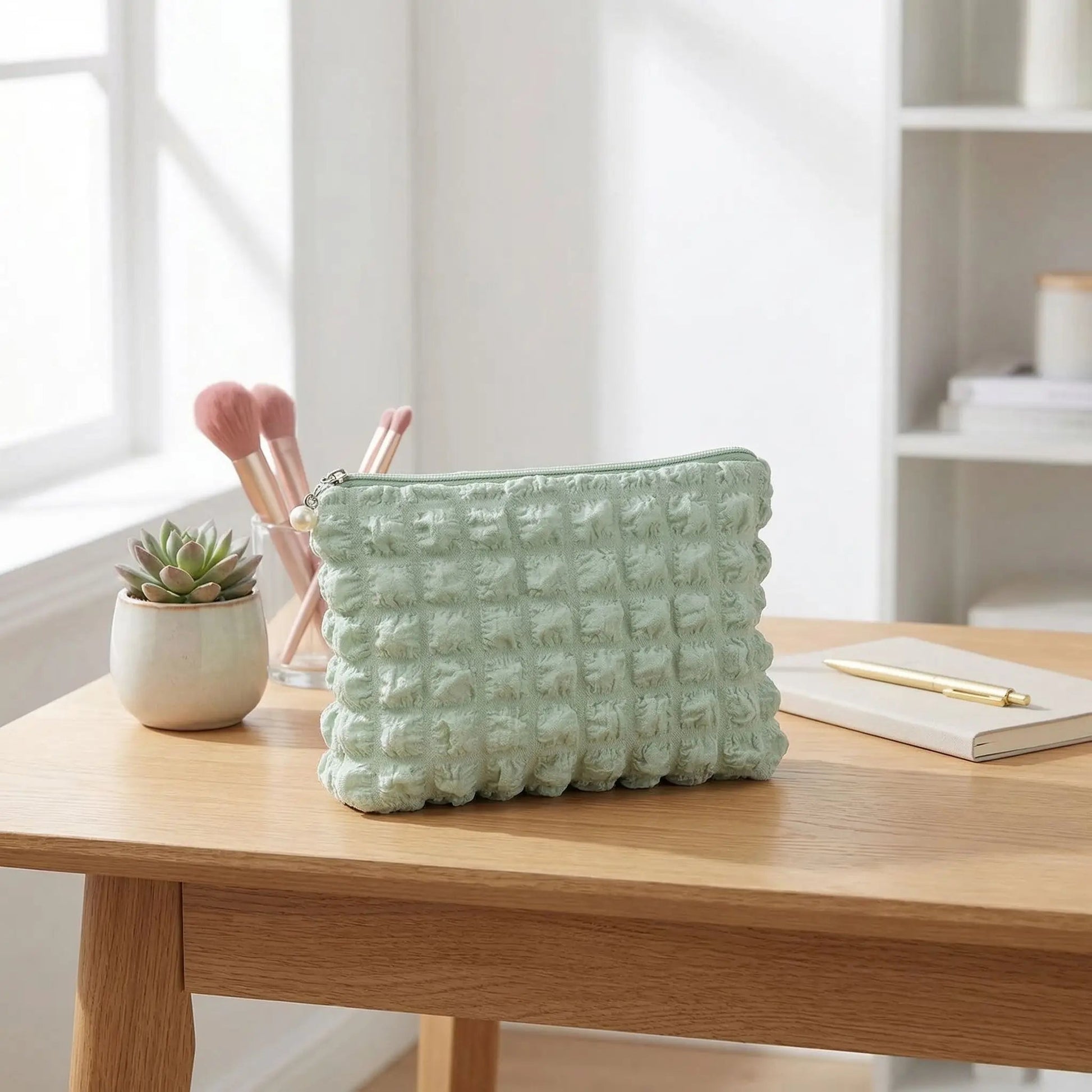 pochette pour maquillage verte bohème