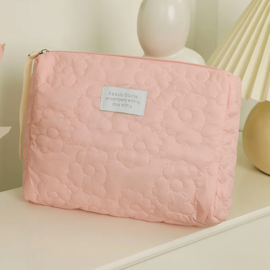 pochette pour maquillage rose matelassée