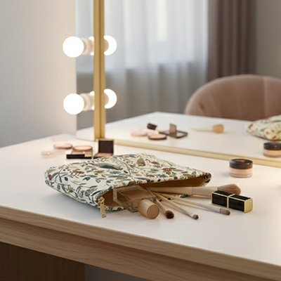 Pochette pour maquillage sur bureau