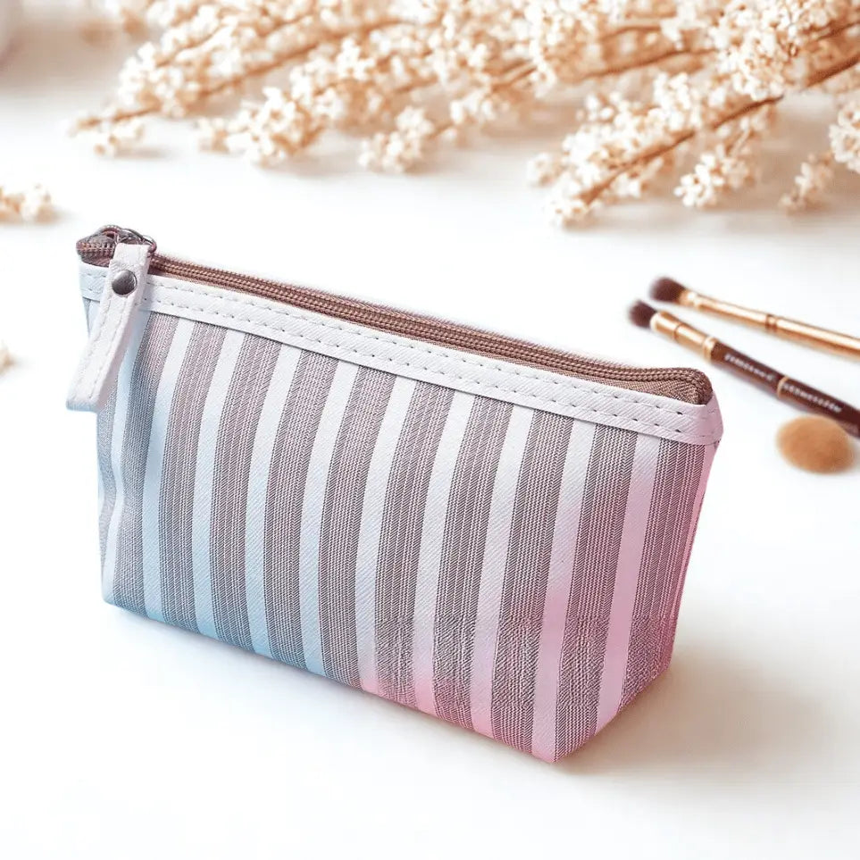 pochette pour maquillage rayure beige