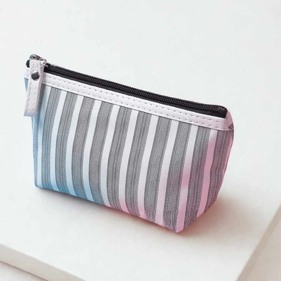 pochette pour maquillage rayure gris