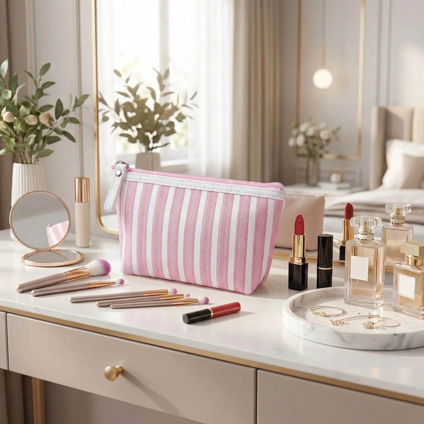 pochette pour maquillage rayure rose