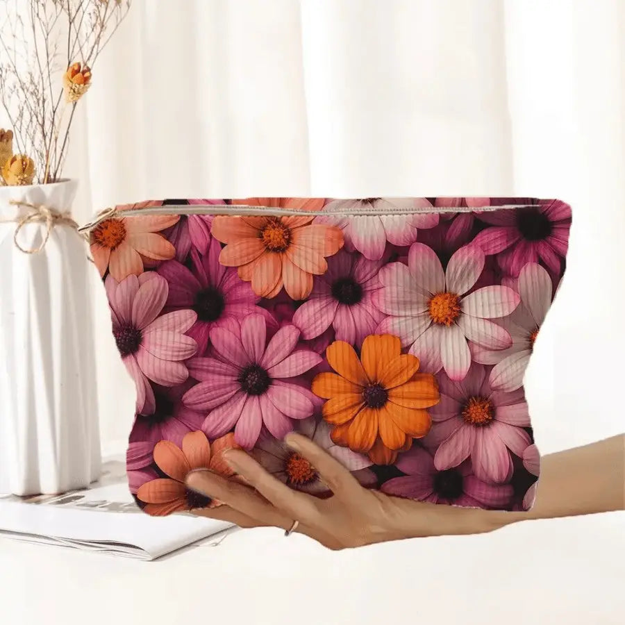 Pochette pour maquillage fleur vive en velours