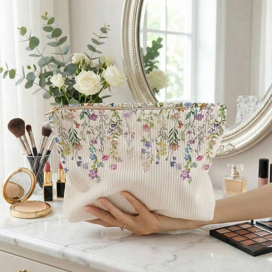 Pochette pour maquillage fleur champêtre velours