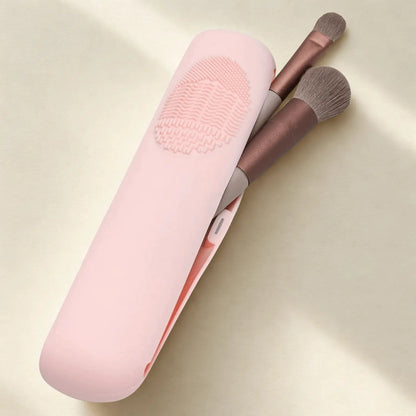 pochette pour pinceaux maquillage rose avec rayure dessus