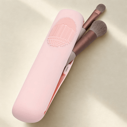 pochette pour pinceaux maquillage rose avec rayure dessus