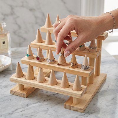 Porte bague bois naturel en présentoir