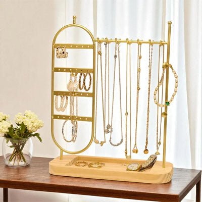 porte bijoux en bois métal or avec crochet