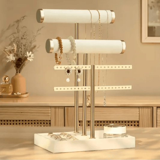 porte bijoux blanc et or en velours 