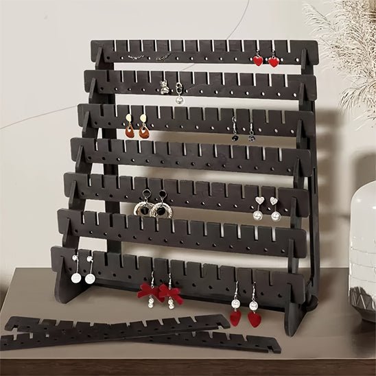 porte boucle d'oreille en bois noir