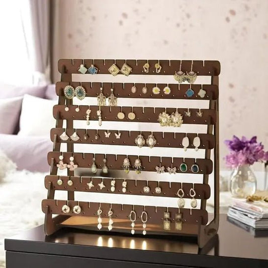 Porte boucle d'oreille en bois avec rangés et trous