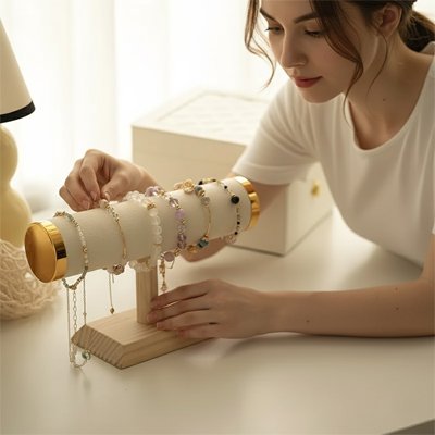 Porte bracelet base en bois naturel rouleau doux