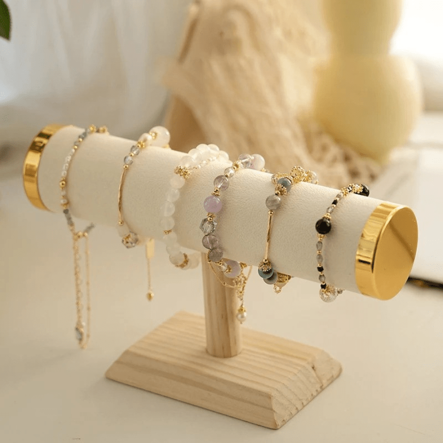 porte bracelet en bois rouleau en tissus